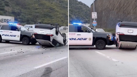 LA Cop Rams Crashed Car Across Road To Keep Highway Traffic Flowing